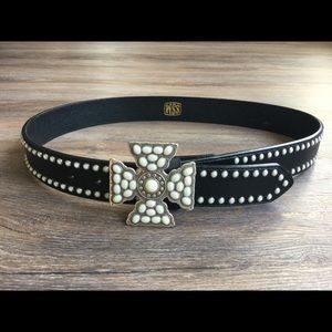 Black mother of pearl studded belt